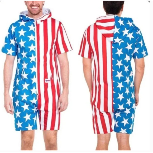 Tipsy Elves  Short Sleeve Jumpsuit 4th of July Romper MSRP $70 Men's L - Picture 1 of 10